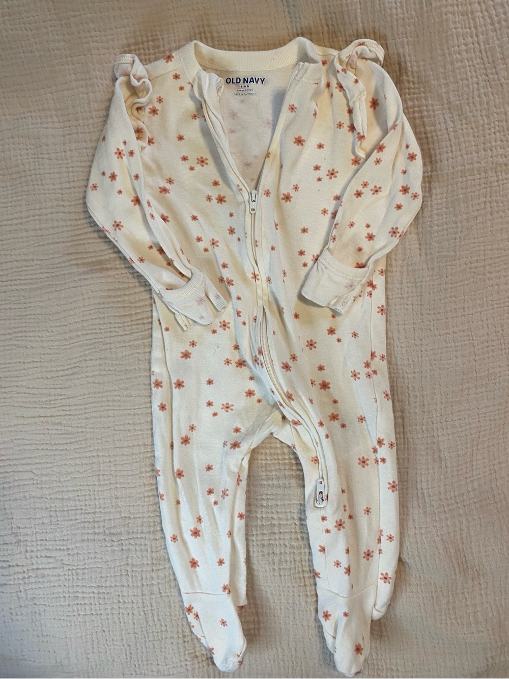 Old Navy Cream One-Piece Footie with Coral Floral Print
